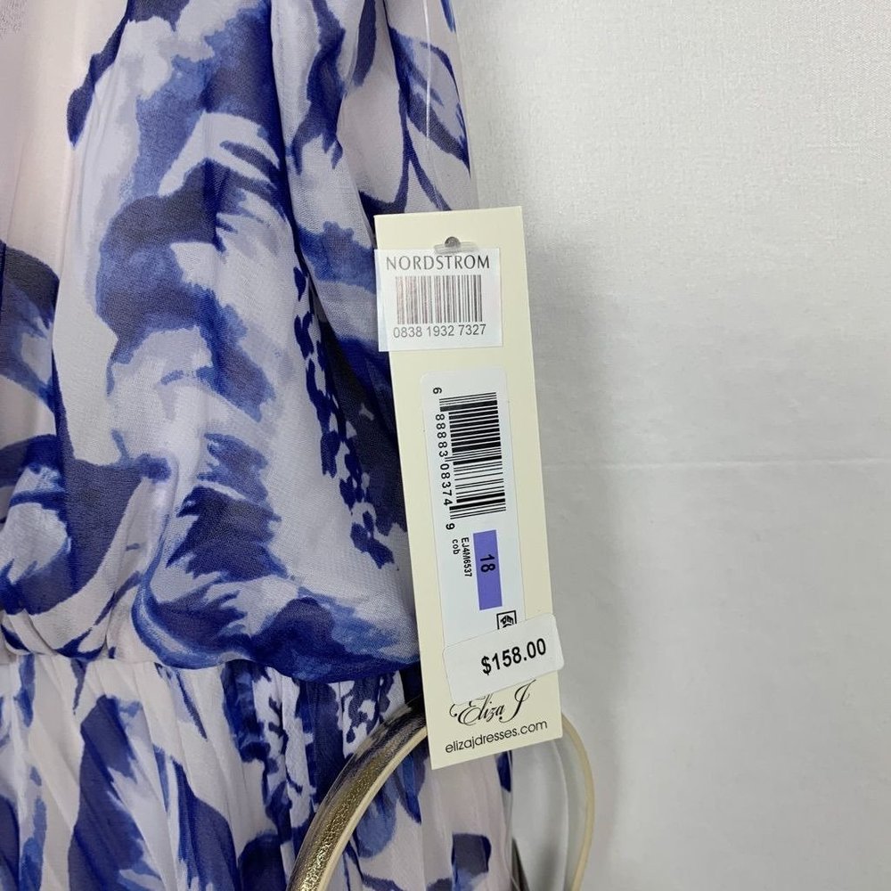 NWT Eliza J Pleated Floral Sleeveless Chiffon Belted Maxi Dress Cobalt Blue 18 - Picture 8 of 11
